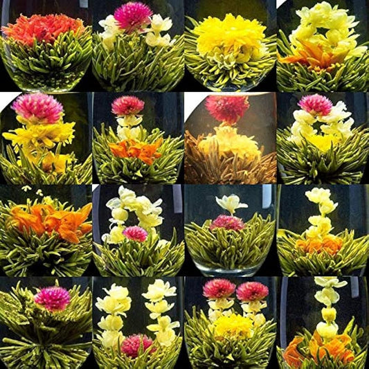 16 Pcs Variety Flavors Artistic Blooming Tea Handmade Chinese Blooming Flower Tea Balls Green Tea Gift Bloom