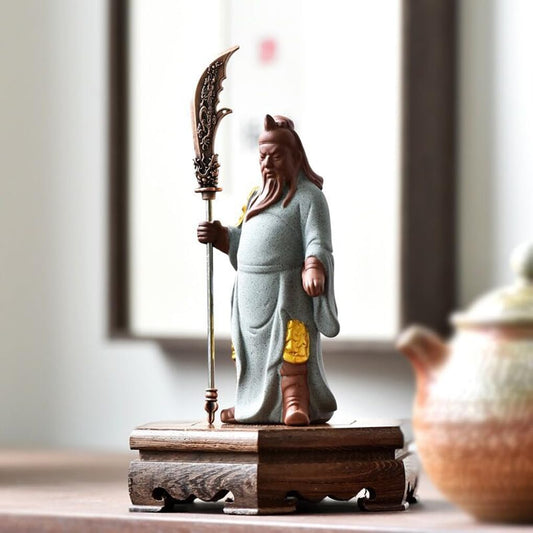 Small Ceramics Chinese Feng Shui Guan Yu Statue/Guan Gong Statue/Guan Di Statue/Guan Yun Chang Statue Figurines Feng Shui Decor Home Office Decoration Tabletop Decor Good Lucky Gifts (Multicolor)