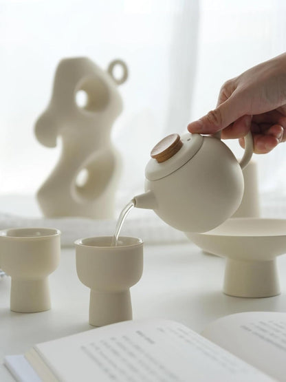Afternoon Tea Set Light Brewing Ceramic Tea Set Fresh Cream Design Japanese Style Tea Cup Goblet Tray Tea Set For Adults (Color : B)