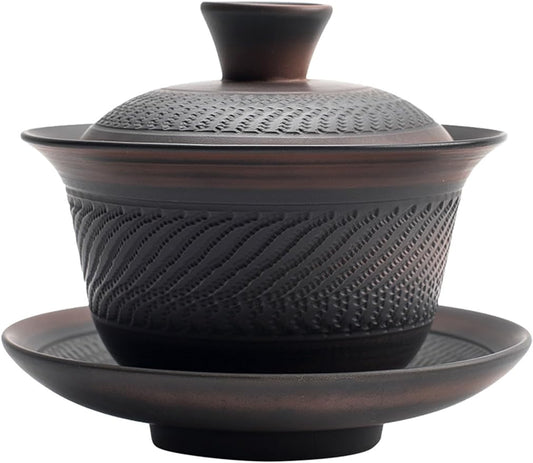 Chinese/Japanese Tea Set Purple Pottery Gaiwan Ceramic Handmade Household Kung Fu Tea Set Tea Bowl Tea Cup Tea Maker Tea Ceremony Portable Teapot Set Tea Gift set (Color : L 220ML)