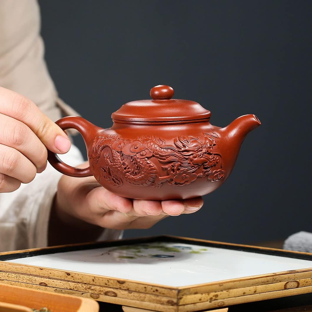 Teapot Chinese Yixing Clay Dragon Pot with 2 Cups,Fine Handmade Loose Leaf Tea Kungfu Maker Set