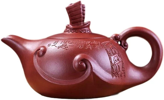 Afternoon Tea Set Genuine Purple Clay Pot Hand Lettering Smooth Sailing Teapot Chinese Kung Fu Tea Set Gift Pot 210cc Tea Set For Adults