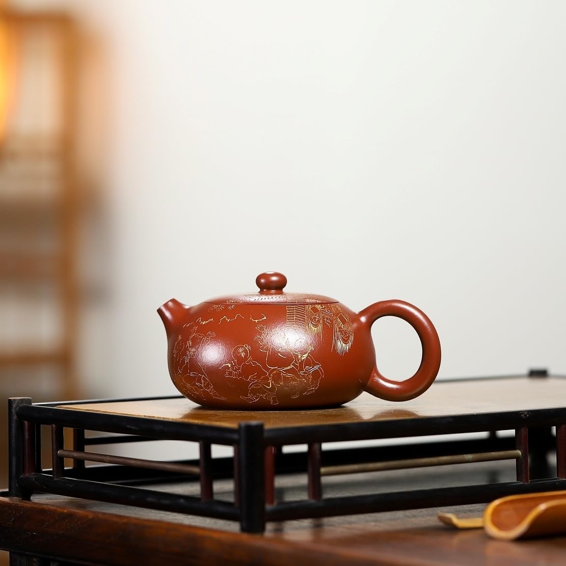 SILINE Yixing Clay Teapot 9 Oz/270ml,Chinese Officially Certified Master Handmade Zisha Tea Pot Collection (Bian XiShi,Zini Purple Clay)