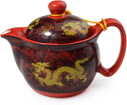 Teapot China Porcelain 12oz Dragon Stainless Steel Filtration Mash Infuser for Loose Tea (Red)