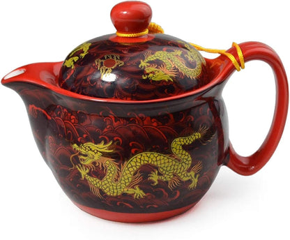 Teapot China Porcelain 12oz Dragon Stainless Steel Filtration Mash Infuser for Loose Tea (Red)