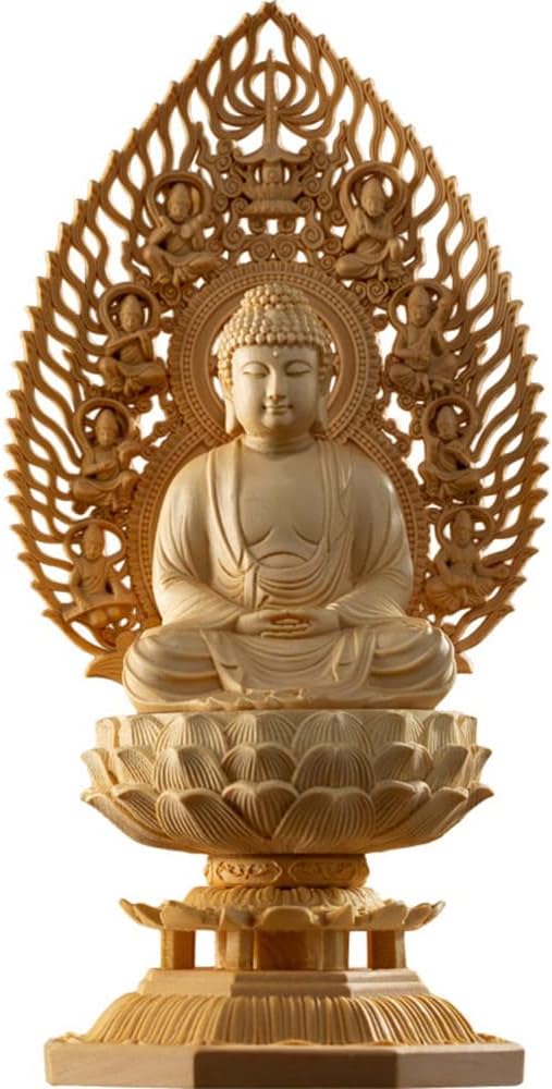 DNCG Statue Sculpture Cypress Wood Buddhas Ksitigarbha Shakyamuni Guanyin Buddha Statue Home Decoration Sculpture 28CM Modern Statue (Color : A)