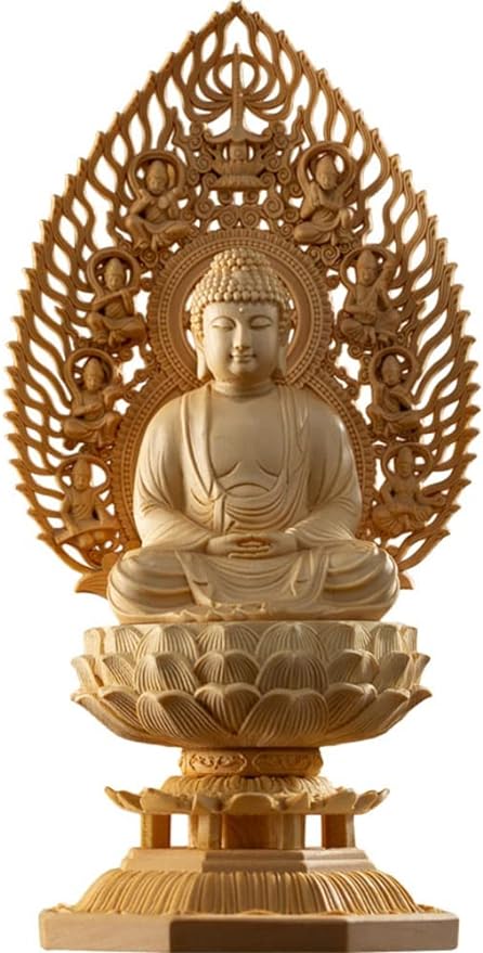 DNCG Statue Sculpture Cypress Wood Buddhas Ksitigarbha Shakyamuni Guanyin Buddha Statue Home Decoration Sculpture 28CM Modern Statue (Color : A)