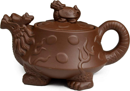 Teapot Chinese Dragon Tortoise Auspicious Fengshui Zisha Clay Gongfu Tea Pots for Loose Tea (Black)