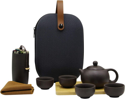 RARITYUS Ceramic Chinese Kungfu Tea Set Handmade Zisha Teapot Set with Teacup, Tea Tray, Tea Canister, Portable Travel Bag for Outdoor Office Picnic Camping