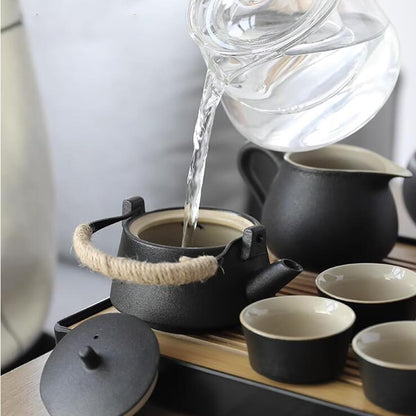GIZNXBA Ceramic Portable Tea Sets for Adult, Travel Tea Pot Cup Set with Tray, Portable Ceramic Porcelain Tea Pot for Business Hotel Outdoor Picnic, Home, Business