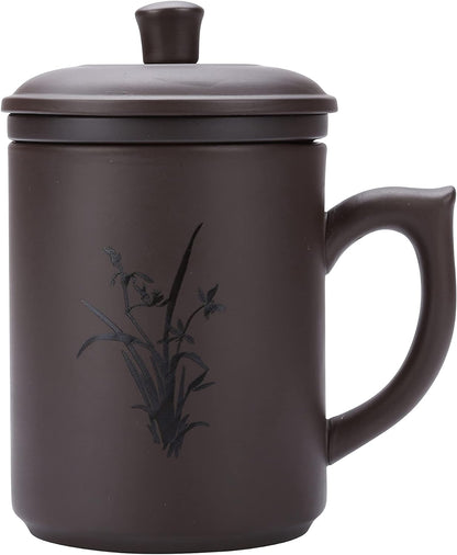 I-MART Tea Cup, Purple Clay Tea Mug Tea Cup with Infuser and Lid (13.5 Ounce - Flower)