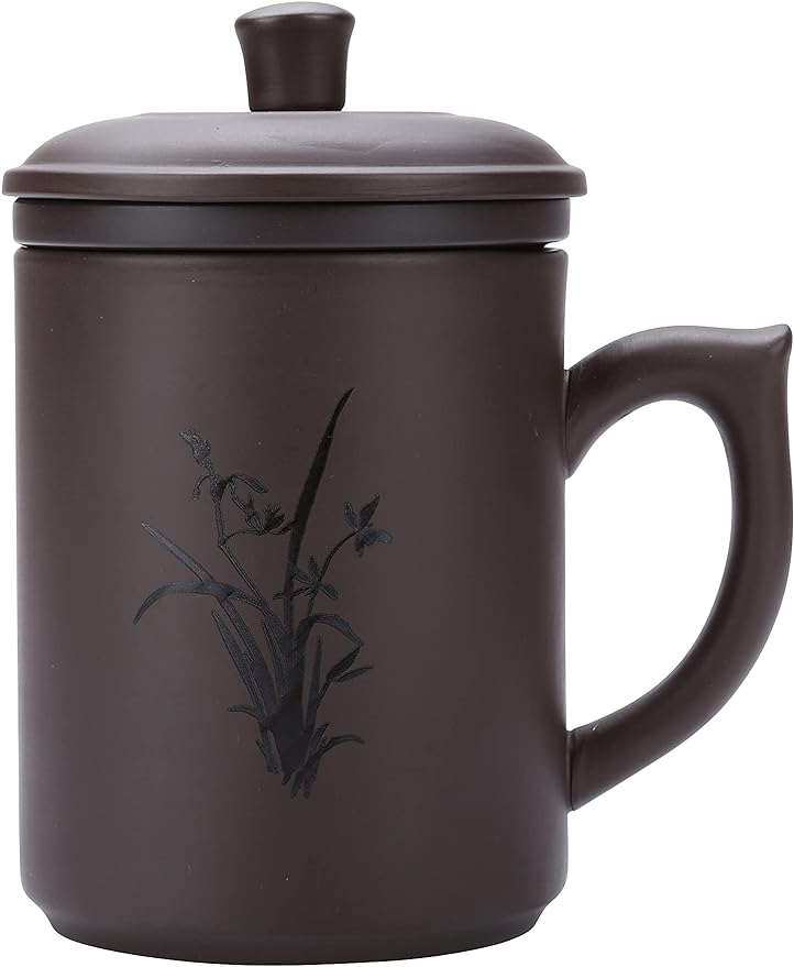 I-MART Tea Cup, Purple Clay Tea Mug Tea Cup with Infuser and Lid (13.5 Ounce - Flower)
