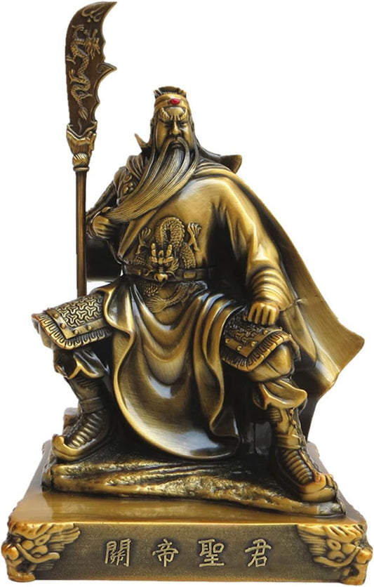 Guan Yu Sitting Statue,Chinese Fengshui Guan Gong Statue,Antique Bronze Finish Statue for Decoration car Home Office Tabletop,Historical Collection Good Lucky Gifts 5.12 Inch