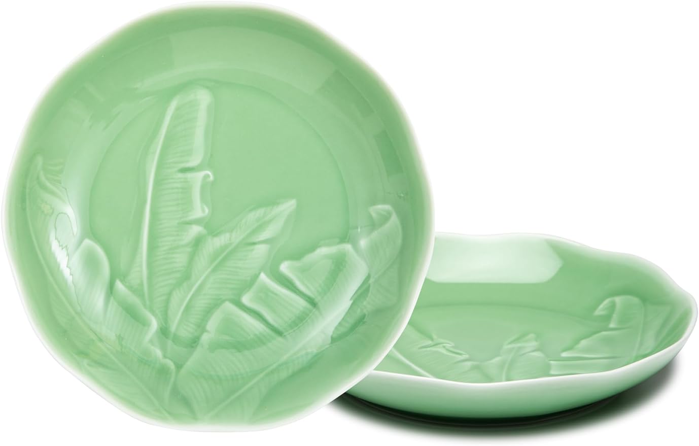 SILINE 8" Green Porcelain Dinner Plates Set,2 PCS Genuine Longquan Celadon Tableware Plates (Classic Cyan)