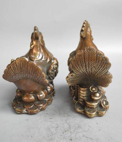 Figurin Statues for Home Decor Brass Cock and Hen Wealth Statue A Pair