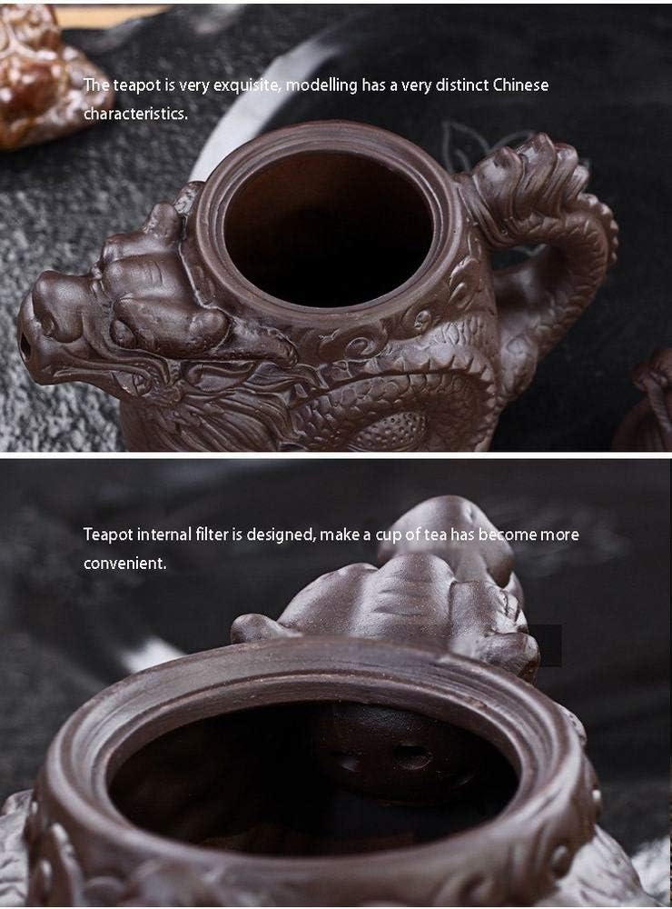 Authentic Yixing Teapot Dragon and Phoenix Tea Pot Big Capacity Purple Clay Tea Set Kettle Kung Fu Teapot (Black)