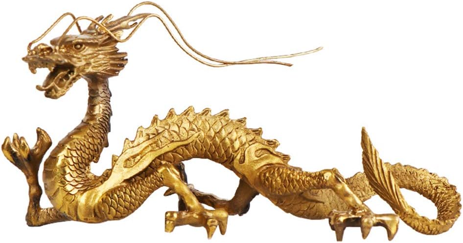 FUNSXBUG Chinese Feng Shui Dragon Brass Statue Sculpture Home Office Decoration Tabletop Decor Ornaments for Wealth and Success Good Lucky Gifts