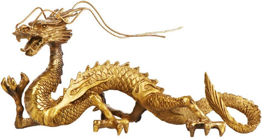 FUNSXBUG Chinese Feng Shui Dragon Brass Statue Sculpture Home Office Decoration Tabletop Decor Ornaments for Wealth and Success Good Lucky Gifts