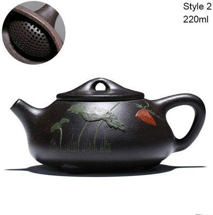 Yxhupot Teapot 8oz Chinese Yixing Genuine Black Clay Zisha Shipiao Pot Infusers Loose Tea (embossed flower)