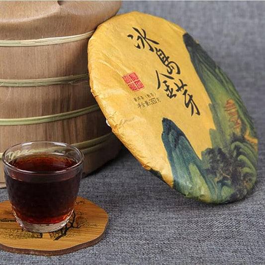 357g Old Tree Chinese Ripe Puerh Tea Cake Iceland Golden Buds Shu Puer Tea