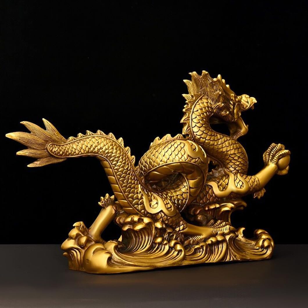 Brass Chinese Feng Shui Dragon Statue Sculpture Home Office Decoration Tabletop Decor Ornaments for Wealth and Success Good Lucky Gifts