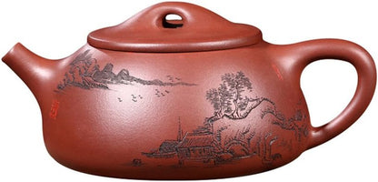 ufengke Yixing Zi Sha Teapot with Landscape, Village House,Tea for One Handmade Ceramic Teapot,Purple Clay Jing Zhou Shi Piao Tea Pot,270cc(9oz)