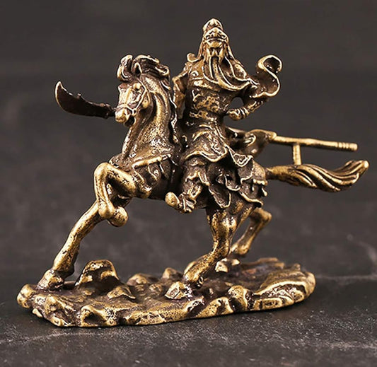 LOTONTJ Chinese Fengshui Brass Warlord God of Warrior Guan Gong/Guan Yu Riding Horse Fortune Protection Statue for Collection Giftable