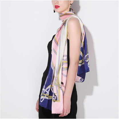 Winter Warm Scarfs Silk Scarf, Large Long Fashion Wraps, Chains Pattern Neckerchief for Women, 67.7 x 20.9 Inches (Color : Red, Size : 67.7" x 20.9")
