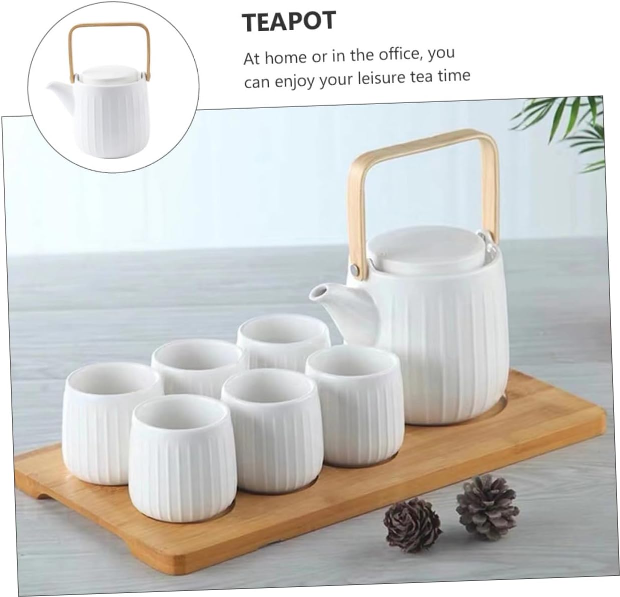 Zerodeko 1 Set Ceramic Teapot Chinese Tea Pot Ceramic Water Kettle White Tea Cup Teakettle Teapot Stovetop Tea Kettle Zisha Tea Pot Tea Maker Kettle Tea Holder Classic Wood Office Beam Pot