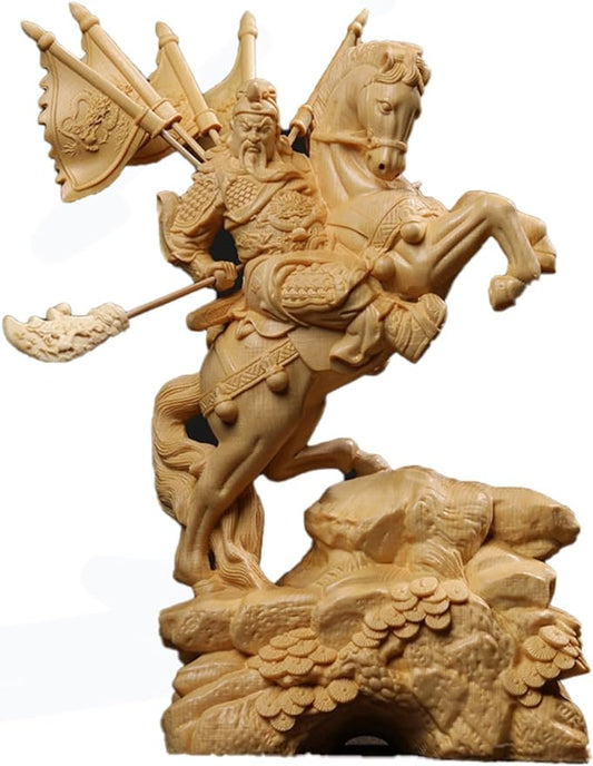 Wood Crafts Chinese Feng Shui Guan Yu Statue/Guan Gong Statue/Guan Di Statue/Guan Yun Chang Statue Figurines Sculpture Feng Shui Decor Home Office Decoration Tabletop Decor Good Lucky Gifts