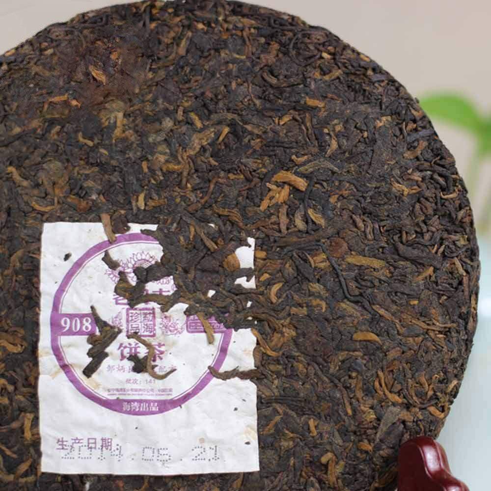 FullChea - 2014 Haiwan 908 Shu Puerh Tea Cake - Menghai Pu Erh Tea Loose Leaf - Aged Ripe Pu-erh Tea From Yunnan - Reduces Stress (7.05oz / 200g)