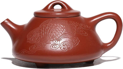 SILINE Zisha Teapot,Chinese Genuine Yixing Clay Teapot 6.7 Oz, Infuse Brew Kung Fu Loose Leaf Tea Maker -Shipiao,Red Zhuni Clay