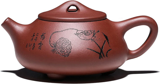 fanquare Large Yixing Zisha Clay Teapot, Chinese Trational Jing Zhou Shi Piao Pot with Lotus Seedpod, Bird, 9.5oz