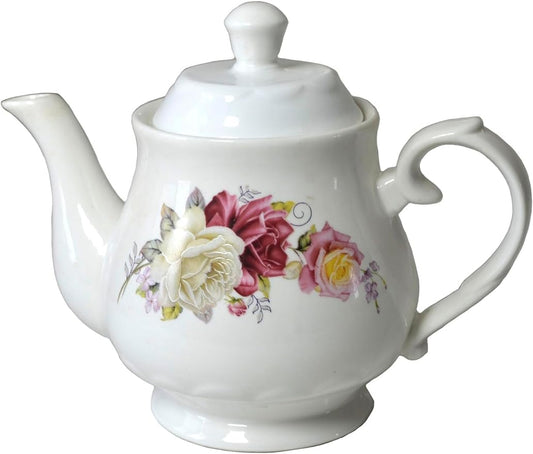 European Style Porcelain Teapot, Coffee Tea Water Pot Vintage Ceramic Kettle (18oz)