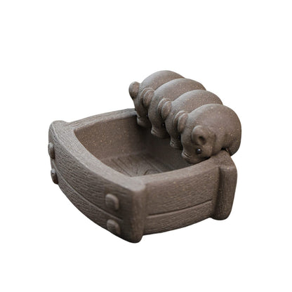 SILINE Yixing Clay Tea Pet,Cute Pigs Statues Animal Figurine Planter Pot,Gongfu Tea Tray Accessories Ornament