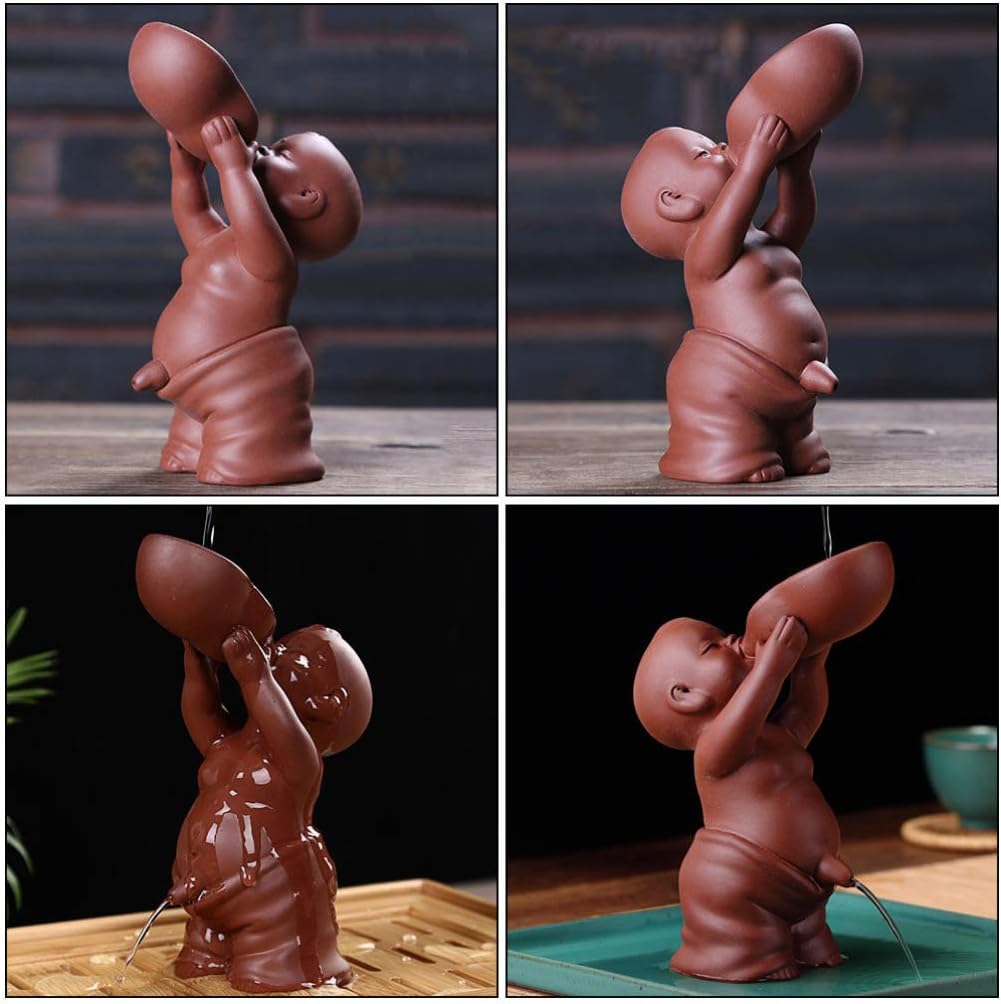 EXCEART Kids Suit Desk Accessories Set Zisha Tea Accessory Chinese Zisha Tea Pet Water Tea Tray Pet Accessories Little Zen Monk Statue Pee Boy Tea Tray for Tea Lovers Chinese Decor Desktop Decor