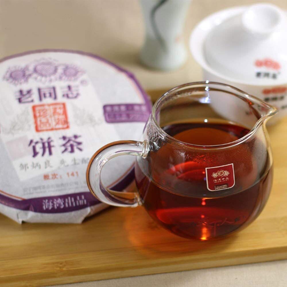 FullChea - 2014 Haiwan 908 Shu Puerh Tea Cake - Menghai Pu Erh Tea Loose Leaf - Aged Ripe Pu-erh Tea From Yunnan - Reduces Stress (7.05oz / 200g)