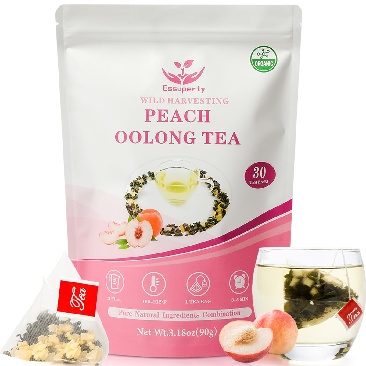 Essuperty- Rose Pu 'er Tea, Rose Puerh Tea Bags, Eco-Conscious Tea Bags, Caffeinated, All Natural Ingredients