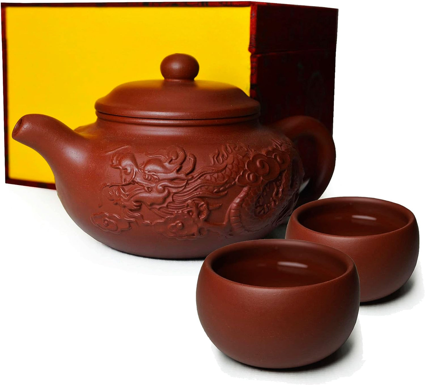 Teapot Chinese Yixing Clay Dragon Pot with 2 Cups,Fine Handmade Loose Leaf Tea Kungfu Maker Set