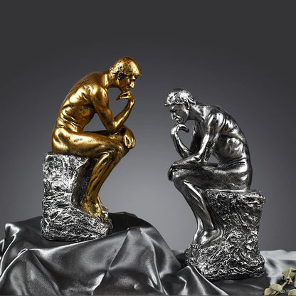 10 Inch Resin The Thinker Statue Thinking Man Sculptures Collectible Figurine Home Office Decor Living Room Decoration (Gold)