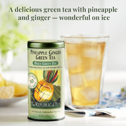 The Republic of Tea – Pineapple Ginger Daily Green Tea, 50 Tea Bag Tin