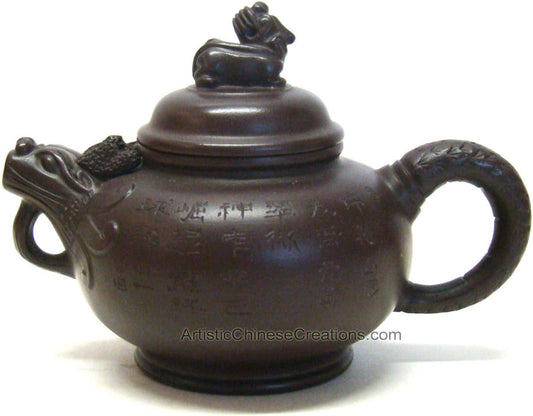 Chinese New Year Gifts / Chinese Gifts / Chinese Home Decor - Chinese YiXing Zisha Teapot - Lucky Beast / Chinese Calligraphy Symbols