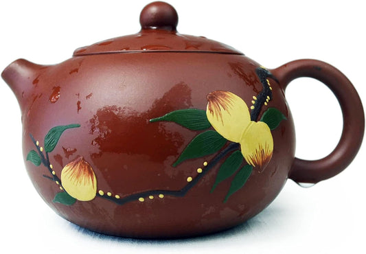 Teapot 6.8oz Chinese Genuine Black Clay Tea Xishi Pots Longevity Birthday Wishes (Red ST)