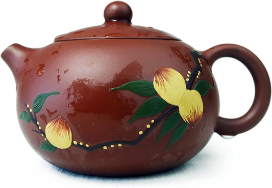 Teapot 6.8oz Chinese Genuine Black Clay Tea Xishi Pots Longevity Birthday Wishes (Red ST)