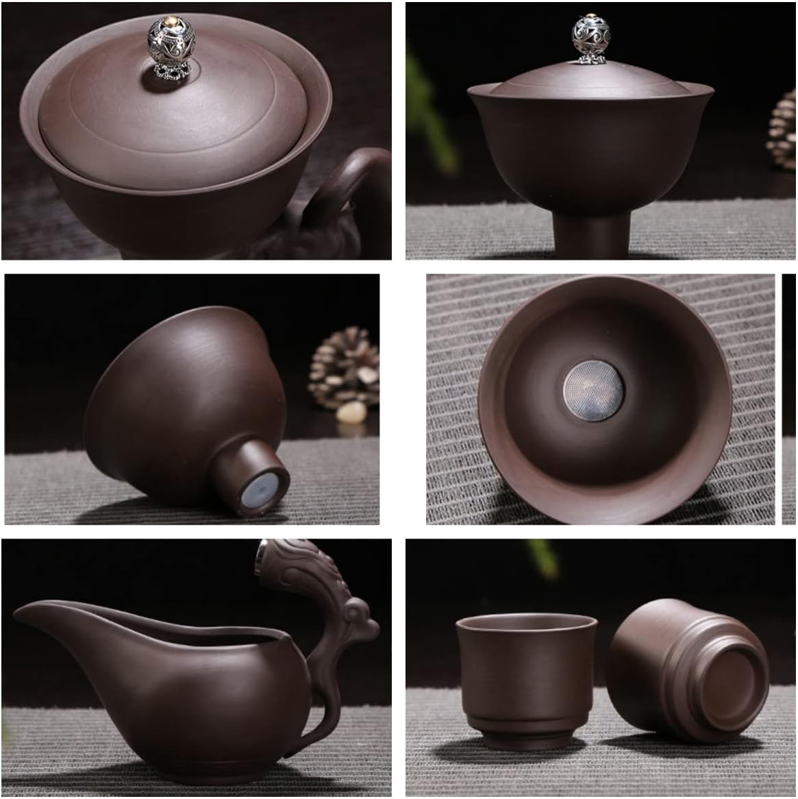 MOZEO Zisha Teapot Set Semi Automatic Drip Rotating with Infuser Lazy Kungfu Tea pot Set with 6pcs Cups (Teapot set)