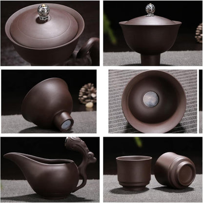 MOZEO Zisha Teapot Set Semi Automatic Drip Rotating with Infuser Lazy Kungfu Tea pot Set with 6pcs Cups (Teapot set)