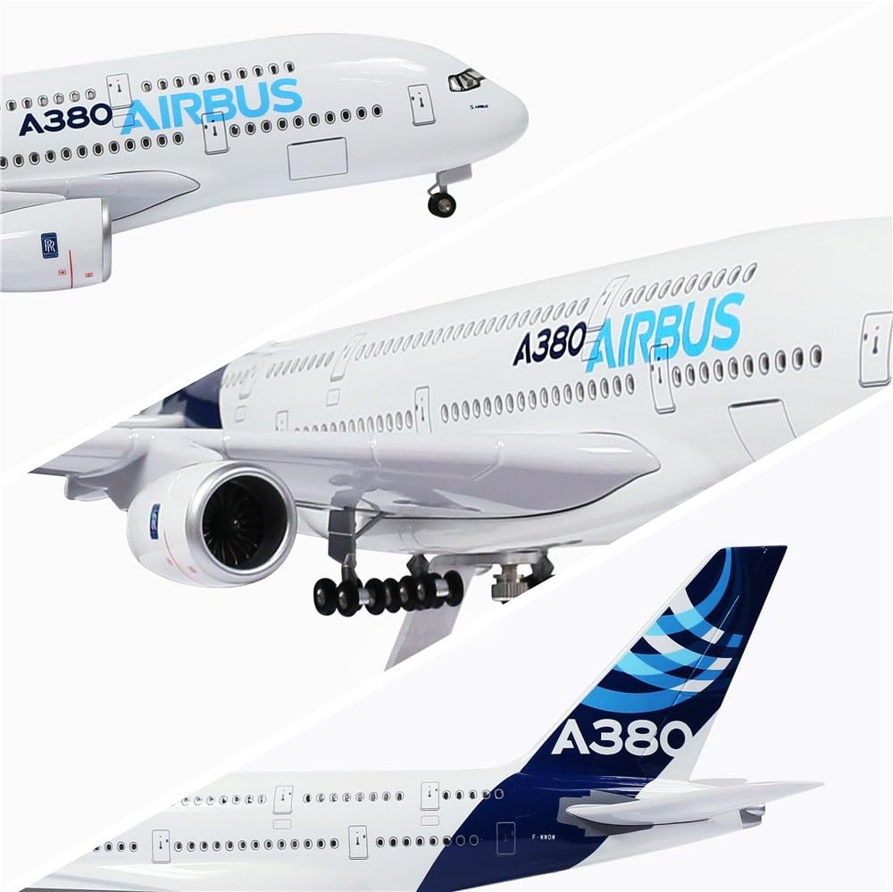 24-Hours 1:160 Scale Airplane Kit A380 Model Plane Collection with LED Light(Touch or Sound Control) for Tabletop Decoration