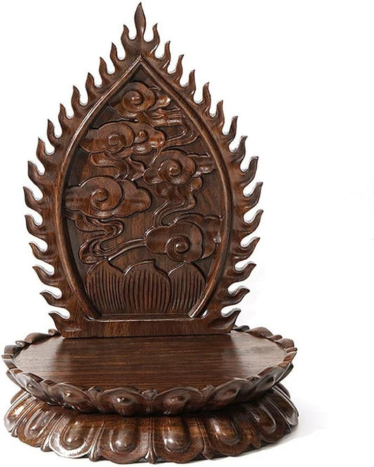 GOLDY&WENDY Oriental Furniture Display Stand Ebony Oval Lotus Backlit Base Wooden Hollow Carved Buddha Statue Guanyin Craft Ornament