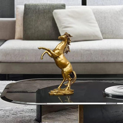 Gold Horse Statue Figurines - Resin Standing Fighting Horse Sculpture Home Office Decoration Tabletop Decor Ornaments