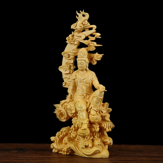 YANMAO Solid Wood Water Moon Guanyin Statue，Finely Carved Chinese Buddha Statues，Modern Art Sculpture，Home Decoration Feng Shui Guanyin